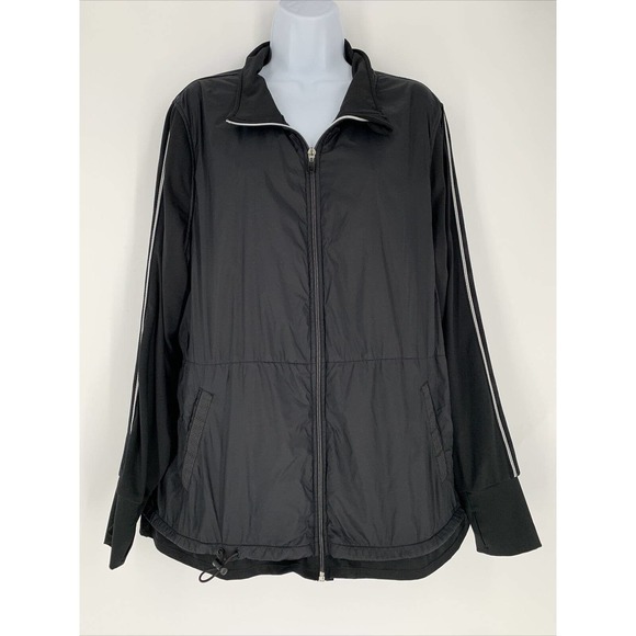 TANGERINE Full Zip Up‎ Mock Neck Black Activewear Track Jacket Nylon Rain XXL - Picture 1 of 6